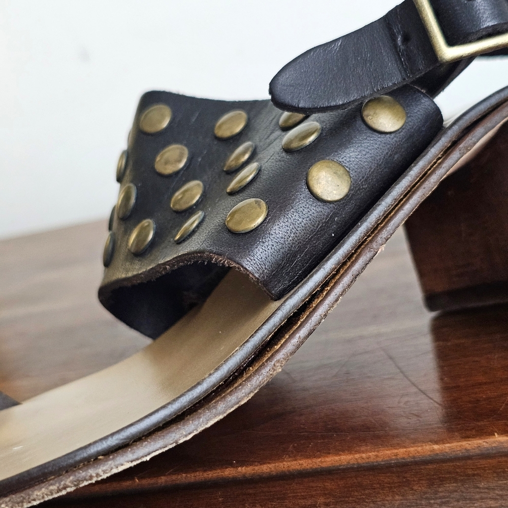 Michael Kors Black Studded Leather Block-Heel Sandals Size 9.5 M Made in Italy - Picture 15 of 16